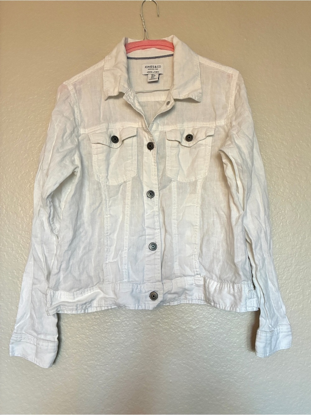 Jones & Co Jones New York White Linen Trucker Jacket Women's S Crop Button